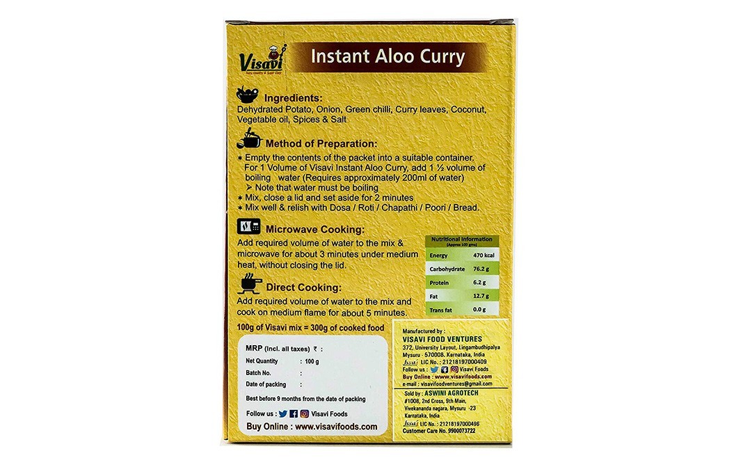 Visavi Instant Aloo Curry    Box  100 grams
